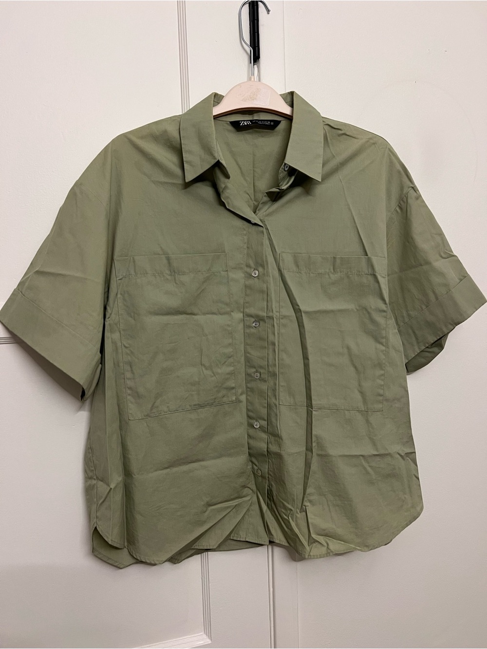 Zara Sage Green Short Sleeve Button-Front Shirt